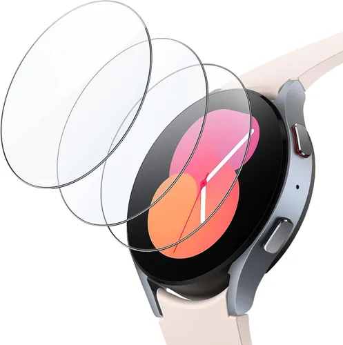 JETech Protector de pantalla para Samsung Galaxy Watch FE/5/4 de 1.575 pulgadas, vidrio templado 2.5D borde redondo, transparente HD, paquete de 3
