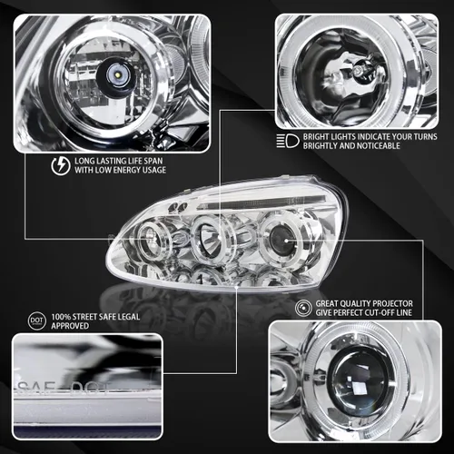 Vista 3 de Autozensation Compatible con Volkswagen Golf MK5 / Rabbit 2006-2008, Volkswagen Jetta 2006-2010, Par de Faros Delanteros Izquierdo + Derecho lente