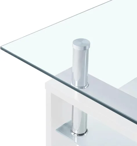 Vista 8 de Mesa de centro para salaMesa de centro para salaMesa de centro blanca y transparente de 37.4 x 21.7 x 15.7 pulgadas, vidrio templado, adecuada