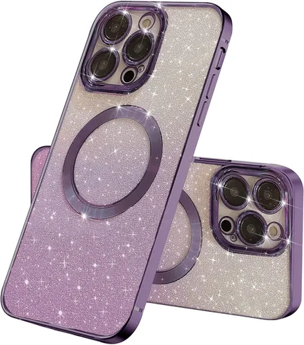 Vista 15 de Compatible con iPhone 14 Pro Max - Funda magnética Gardient con purpurina, bonita funda con MagSafe para mujeres y niñas, protector completo