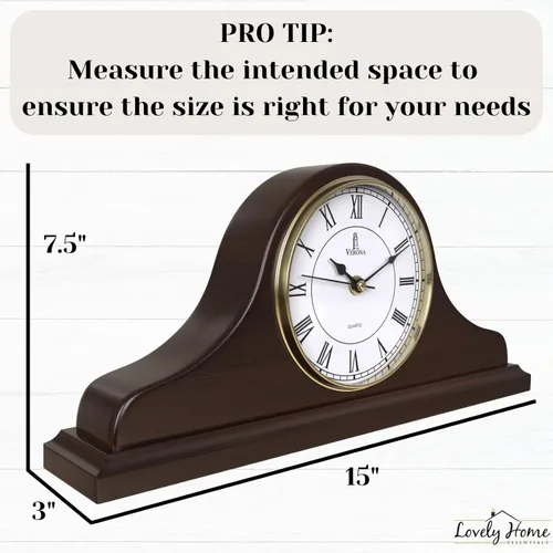 Vista 4 de Reloj de Repisa a Batería - Reloj de Repisa de Madera - 15x7.5 pulgadas - Silencioso, Hecho de Madera Real y Fácil de Leer - para Decoración de Sala