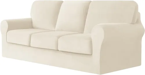 Vista 93 de UNBBRRL Fundas de sofá de 3 piezas para sofá, funda de terciopelo elástico para sillón con 1 funda de cojín de asiento y 1 funda de respaldo