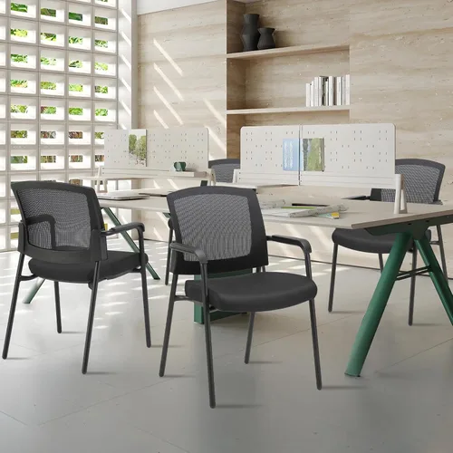 Vista 8 de CLATINA Sillas apilables, silla apilable para sala de espera, sin ruedas, con reposabrazos y soporte de madera, silla ergonómica de malla