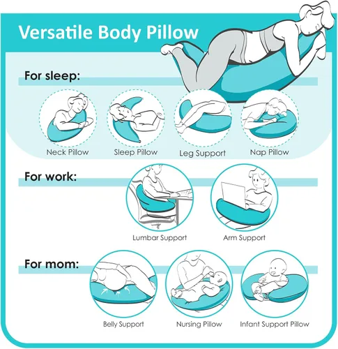 Vista 2 de BYRIVER Almohadas de embarazo en forma de C firmes para dormir, soporte para la barriga, cadera, pierna y rodilla, almohada corporal para dormir
