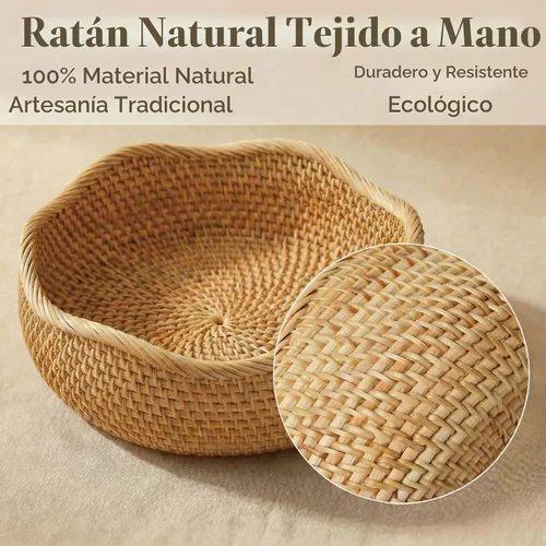 Vista 8 de YANGQIHOME Cestas redondas de ratán para frutas, tazones de almacenamiento de mimbre, cestas de servir tejidas naturales, cestas decorativas