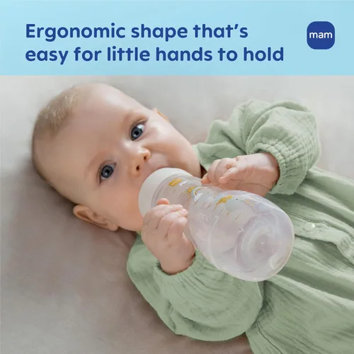 Vista 4 de MAM Biberones Easy Active para Bebé de 11 oz, Tetina de Silicona Skinsoft de Flujo Rápido con Diseño Ergonómico de Cuello Ancho, Fácil de Sostener