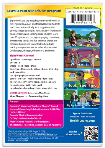 Vista 2 de Sight Words Level 1 DVD by Rock 'N Learn 60+ words includes all pre-primer Dolch words and many Fry words