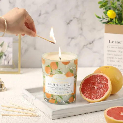 Vista 2 de Vela de pomelo, velas secentadas de pomelo y salvia, vela perfumada de primavera y verano para decoración del hogar y cocina, velas de cera de soja
