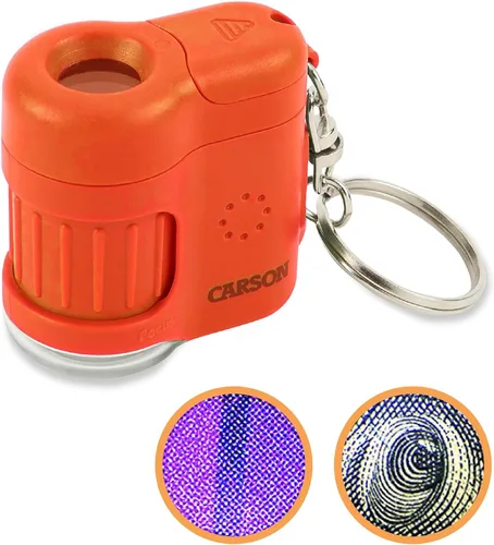 Vista 9 de Carson MicroMini 20x Microscopio de bolsillo para adultos, linterna UV y LED, azul (MM-280B)