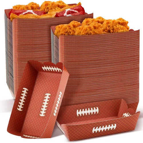 Zhehao 100 unidades de suministros de fiesta de fútbol, bandejas de comida de papel de fútbol, botes desechables para servir aperitivos de fiesta