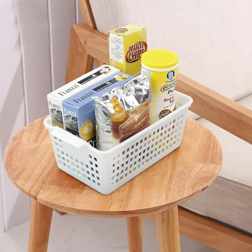 Vista 6 de Paquete de 6 cestas de almacenamiento de plástico blanco, cesta de almacenamiento pequeña