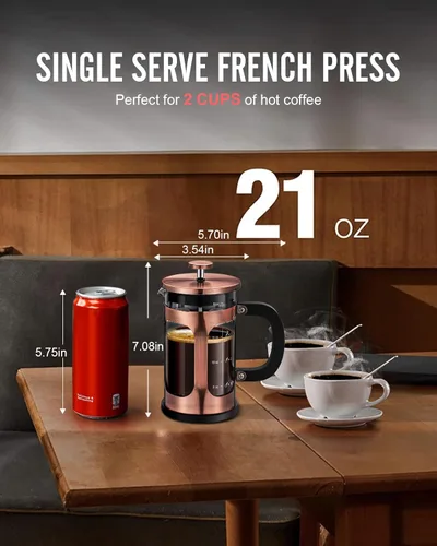 Vista 3 de BAYKA Cafetera de prensa francesa pequeña, resistente al calor, vidrio de borosilicato espesado, de acero inoxidable, cafetera de una sola porción