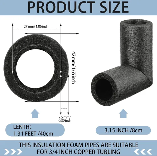 Vista 2 de Paquete de 4 Aislamiento de Tubería de Codo Tubo de Espuma Envoltorio Exterior Negro Cubiertas de Tubería Codos Tubería de Aislamiento Cubiertas