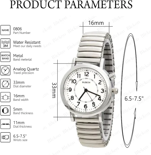 Vista 2 de Blekon Reloj con esfera iluminada original para mujer, caja de 1.33 pulgadas, banda de expansión brillante, reloj analógico con esfera que brilla
