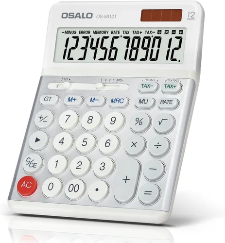 Vista 11 de OSALO Calculadora de escritorio de 12 dígitos, pantalla LCD extra grande con botón grande de impuestos de IVA, energía solar dual y batería