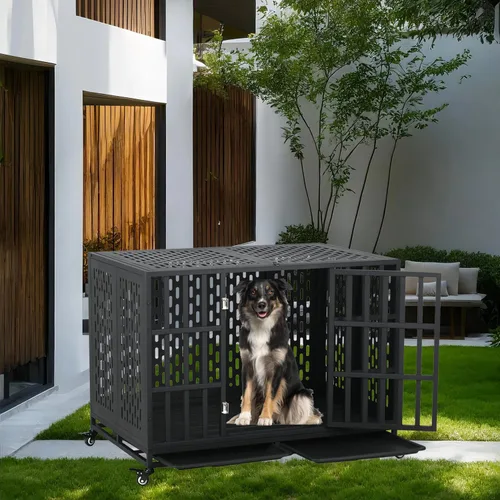 Vista 3 de Jaula indestructible para perros de 44 pulgadas, resistente y resistente, a prueba de escapes, para perros grandes y medianos, de acero a prueba