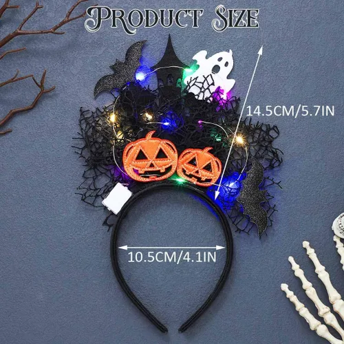 Vista 5 de CAKURE Diadema iluminada para disfraz de Halloween, bandas para el cabello negras brillantes, accesorios para el cabello, para discotecas, fiestas