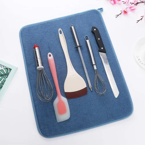 Vista 4 de Paquete de 2 alfombrillas de microfibra para secar platos, almohadilla grande absorbente para secar platos, almohadillas escurridor de platos