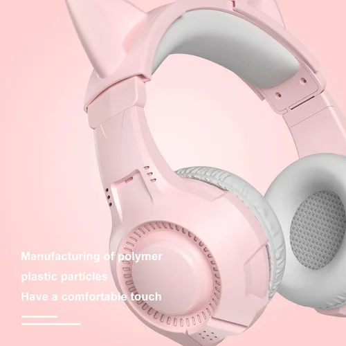 Vista 2 de Mokochy Auriculares para juegos de orejas de gato con micrófono con cancelación de ruido rosa con micrófono con cable de 0.138 in para auriculares