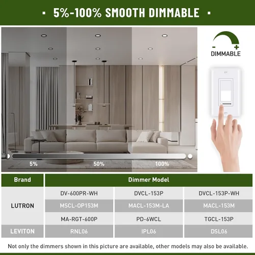 Vista 3 de Paquete de 12 luces LED empotrables de 6 pulgadas con caja de conexiones, iluminación empotrable negra 5CCT regulable 2700K/3000K/4000K/5000K/6000K