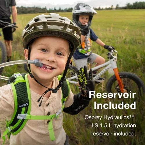 Vista 4 de Osprey Moki 3L Mochila de ciclismo para niños con depósito hidráulico, Estampado De Dino Hambriento, 40L US