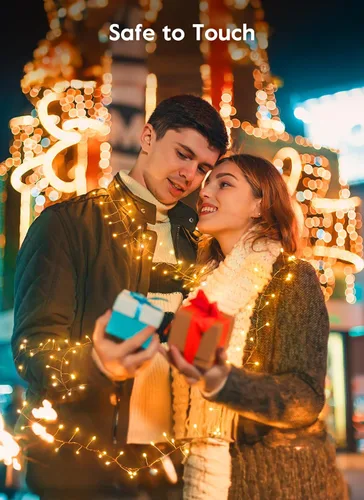 Vista 6 de Luces de Navidad de Hadas Operadas por USB, 10 Pies 120 LEDs Luces de Racimo Parpadeantes con 8 Modos y Control Remoto, Luces de Cadena de Alambre