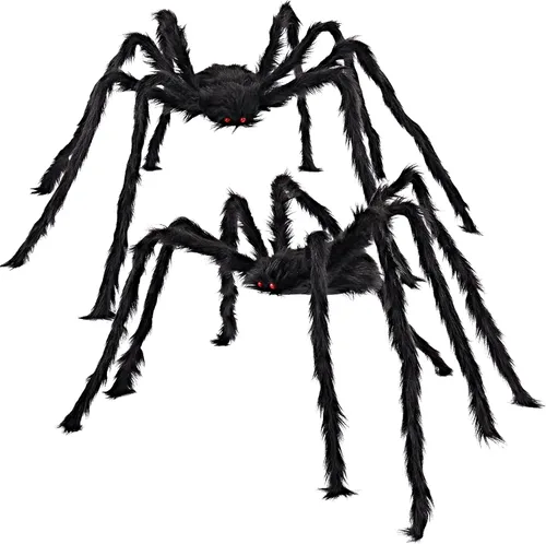 JOYIN Paquete de 2 decoraciones de Halloween para exteriores de 5 pies, araña negra peluda, araña gigante aterradora, accesorios falsos grandes para