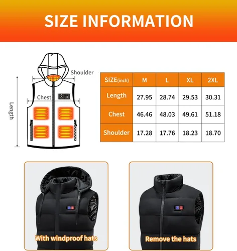 Vista 6 de THOUSTA Heated Vest with 7.4V 30000mah Battery Pack 11 Heated Zones 3s Quick Heating Electric Warm Vest for Men Women