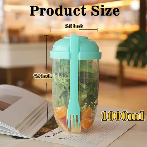 Vista 2 de Fresh Salad to Go - Juego de recipientes para ensalada con tenedor y soporte para aderezo de ensalada, recipiente de ensalada saludable, desayuno