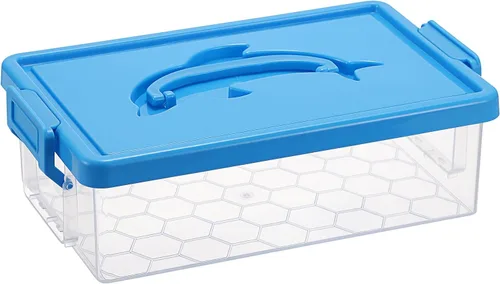 BTSKY Caja de almacenamiento de plástico transparente con tapa, organizador apilable con diseño de delfín fácil de levantar, contenedor portátil