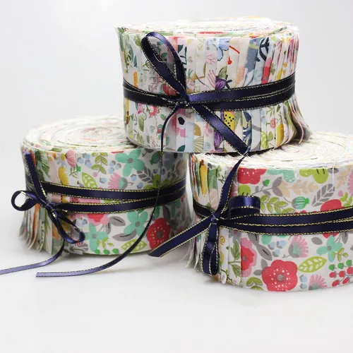 Vista 6 de Rollos de gelatina para acolchar de 2.5 pulgadas, tiras de tela precortadas con estampado floral, rollo de retazos, 42 piezas