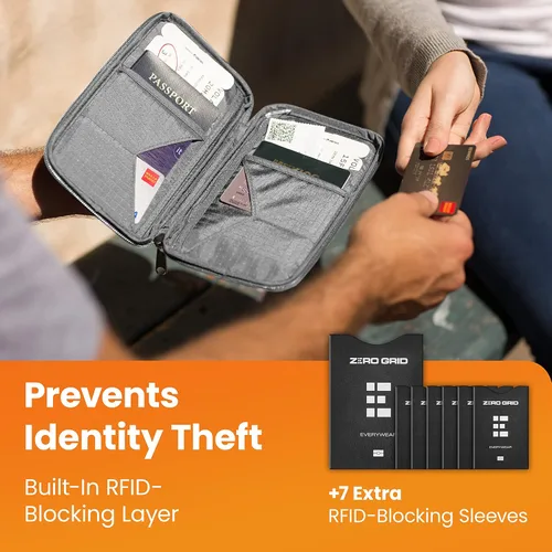 Vista 7 de Zero Grid Passport Wallet - Travel Document Holder wRFID Blocking