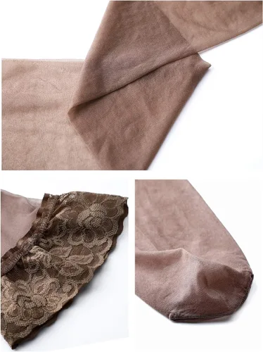 Vista 6 de Boao 4 pares de medias de encaje de silicona para mujer, medias sedosas semitransparentes para mujer, Halloween, Navidad