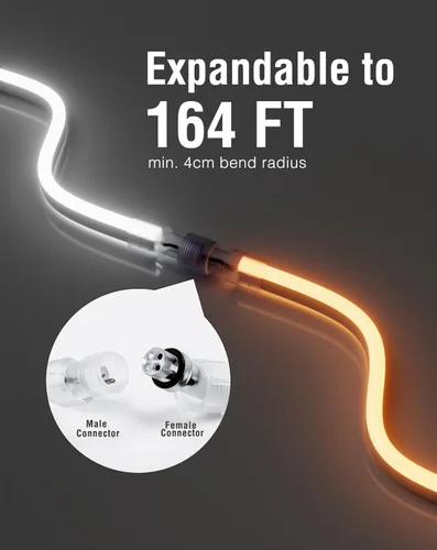 Vista 4 de Shine Decor tira de luces LED de neón AC 120V, extensible y cortable 120LEDsM de iluminación brillante, ETL resistente al frío y IP65 impermeable
