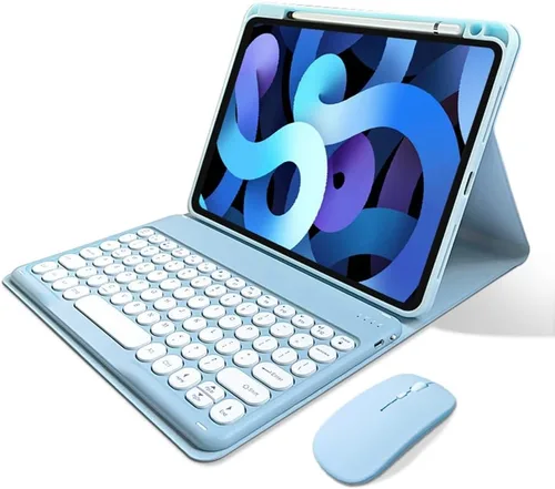 Vista 13 de kaitesi Funda de teclado para iPad de 9ª/8ª/7ª generación de 10.2", teclado Bluetooth inalámbrico desmontable con ratón, funda inteligente tipo