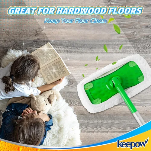 Vista 6 de KEEPOW Paños de barrido en seco reutilizables compatibles con Swiffer Sweeper, paños de trapeado húmedos lavables, almohadillas de trapeador