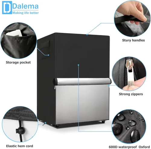 Vista 4 de Funda para refrigerador para exteriores, 600D, resistente, 100% impermeable, cubierta vertical para congelador, fundas exteriores para refrigerador.