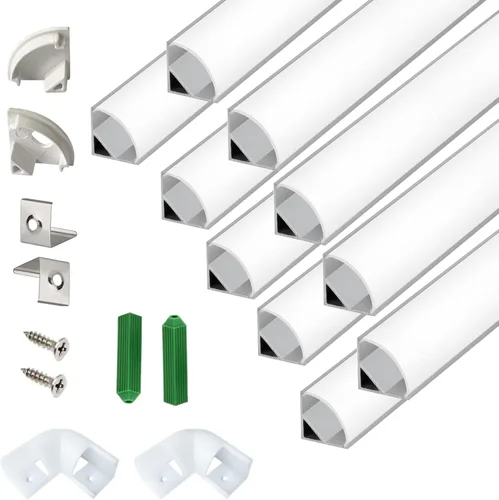 THMOOTHER V Shape 6.6 pies/200CM canal de aluminio difusor de tira LED de forma de U, paquete de 10 pistas de 16x16MM anodizadas en plata con