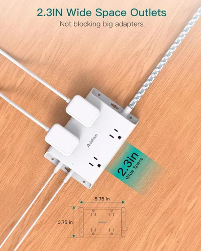 Vista 3 de Addtam - Regleta protectora de sobretensiones de 15 pies, cable de extensión de enchufe plano con 4 cargadores de pared USB (2 puertos USB C)