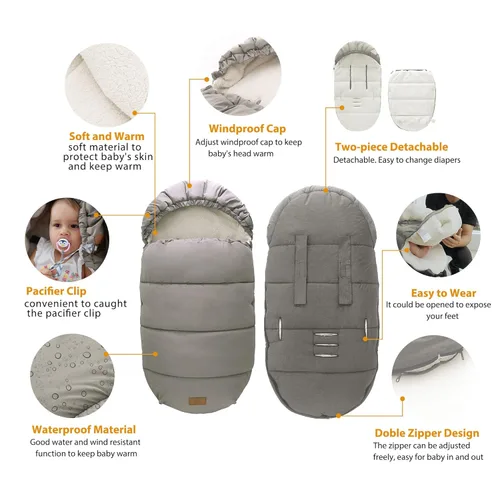 Vista 4 de LAT - Saco de dormir para bebé, cálido, universal, saco de dormir para cochecito para clima frío, saco impermeable para niños pequeños