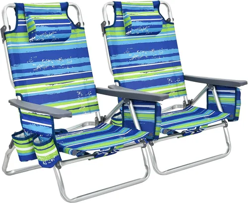Vista 18 de GYMAX Sillas de playa, silla de camping con reposabrazos, bolsa refrigeradora, soporte para tazas, barra de toalla y bolsillos laterales, silla