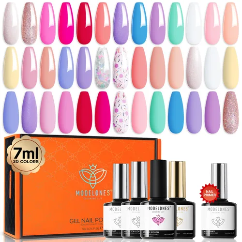 Vista 12 de modelones Kit de esmalte de uñas en gel de 20 colores, conjunto de esmalte en gel de otoño e invierno que se remueve con remojo, kit de esmalte