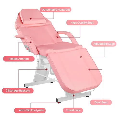 Vista 3 de Silla facial para tatuaje, cama de masaje ajustable de 73 pulgadas para artista con taburete, cama facial para cliente, sillas de spa multiusos