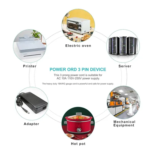 Vista 3 de Cable de alimentación de 6 pies con 3 puntas universal para cintas de correr, amplificadores, monitores de computadora, TV, proyectores Optoma, TV
