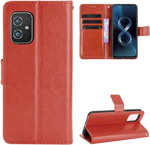 Vista 8 de Funda para Asus ZenFone 8, funda de cuero con tapa para Asus ZenFone 8 ZS590KS Case Gold Oro