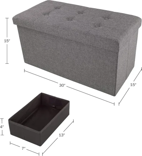 Vista 3 de Lavish Home - Banco otomano con almacenamiento, plegable, tapa acolchada de espuma con punzoneado de 30 pulgadas, gris oscuro