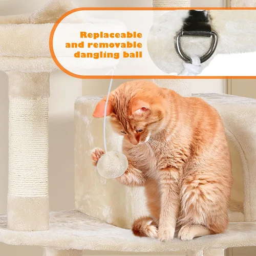 Vista 6 de Yaheetech Árbol para Gatos de 62.5 pulgadas Torre para Gatos Condominio para Gatitos con Plataforma y Hamaca, Postes Rascadores para Gatitos Casa