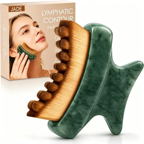 Cepillo facial de contorno linfático, herramientas faciales 3 en 1 Jade Gua