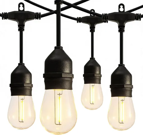 Vista 10 de Banord Guirnalda de luces para exteriores, luces de patio impermeables de 48 pies con bombillas LED regulables de 1 W, luces colgantes blancas