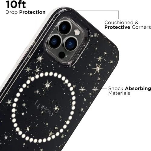 Vista 7 de LuMee Halo - Funda iluminada para selfie para iPhone 13 Pro Max - Iluminación LED ajustable incorporada - 6.7 pulgadas - Estrellas y gemas